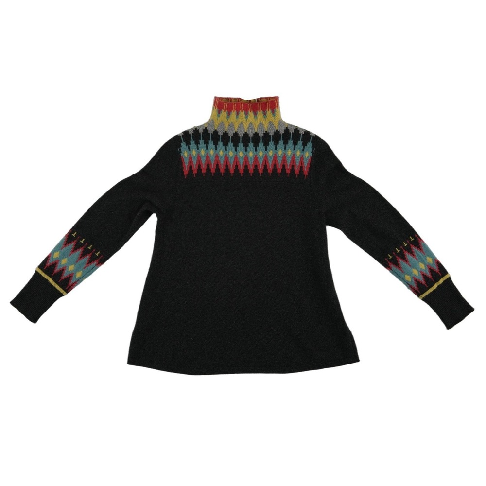 Cullen 100% Cashmere Fair Isle Sweater Women's Size Medium Black Multi Mock Neck - Picture 2 of 6